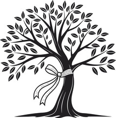 A vector silhouette of a tree with prominent roots, leaves, and branches, illustrating the essence of nature