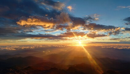 Majestic sunrise over mountain peaks