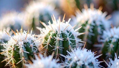 Frosty cactus cluster close-up