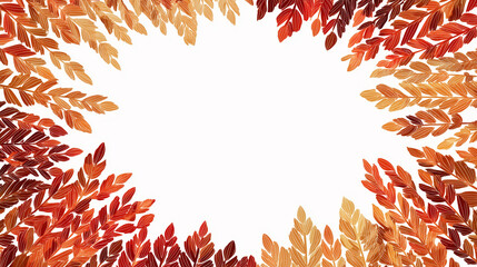 Autumn leaves in warm colors framing white space  