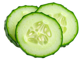  Diagonal Half-Cut Cucumber with Visible Moist Interior, Angled Composition, Isolated