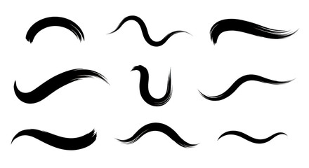 Obraz premium Diverse set of hand-drawn black ink brush strokes with varying textures and organic forms, ideal for artistic and graphic design projects