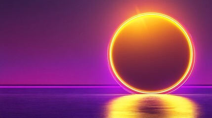 Neon oval portal on water