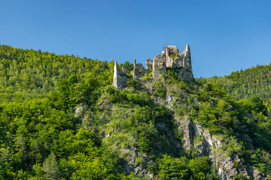 Lietava Castle ruins standing on a hill in Slovakia, Zilina Region