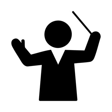 Conductor icon leading orchestra with baton representing classical music performance and directing