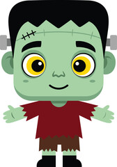 Cute cartoon Frankenstein character – fun Halloween monster design for kids’ crafts, stickers, t-shirts, digital art, decorations, and educational spooky-themed materials
