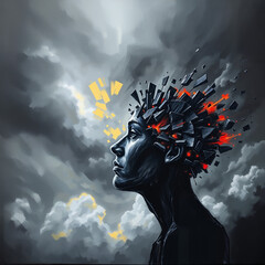 Cracked Face Symbolizing Emotional Fracture and Mental Breakdown, concept image