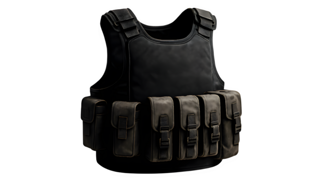 Isolated Bulletproof Vest with Tactical Pouches – Transparent PNG for Tactical Design Use