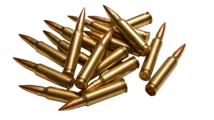 Isolated Stack of Scattered 5.56 NATO Bullets – Transparent PNG with Metallic Finish