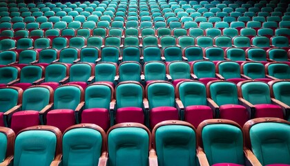 Obraz premium rows of teal and crimson theater seats