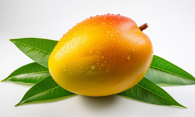 Mango Fruit with Leaves White Background Fresh Delicious Fruits Exotic