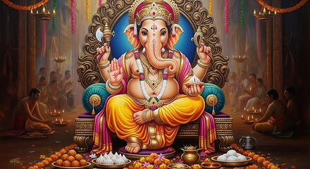 illustration of Lord Ganpati for Ganesh Chaturthi festival of India, Ganesh chaturthi for greeting,card, poster background.