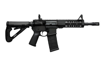 Isolated Side Profile of Tactical AR-15 Style Rifle (Transparent Background)