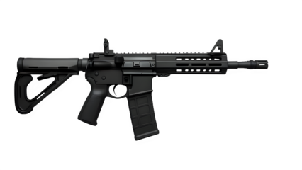 Isolated Side Profile of Tactical AR-15 Style Rifle (Transparent Background)