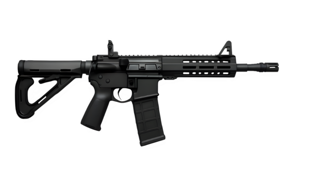 Isolated Side Profile of Tactical AR-15 Style Rifle (Transparent Background)