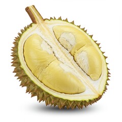 Fototapeta premium Exquisite Durian: A Close-Up of the Creamy Interior, Isolated on White. Best Quality.
