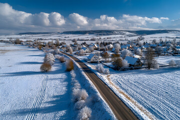 Winter landscape of country fields and roads