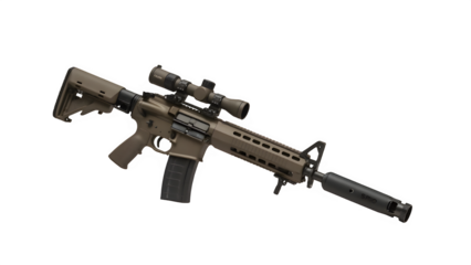 FN SCAR-L Assault Rifle Flat Dark Earth with Scope and Suppressor on Transparent Background