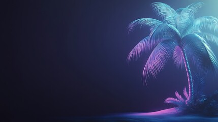 Neon palm tree in a dark, dreamy scene