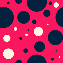 Seamless pattern of dark blue and white circles on a pink background