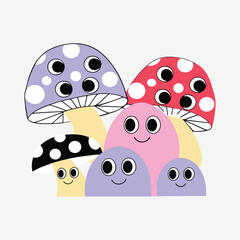 a bunch of cute mushrooms