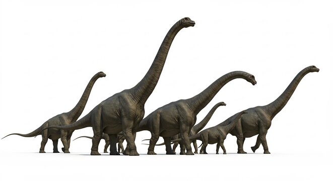 Herd Sauropodes majestueux marche paisiblement sous lumiere douce. AI Generated