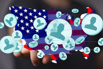 Visual representation of a social network across the United States.  Ideal for articles on...