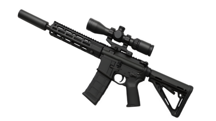 Isolated AR-15 Tactical Rifle with Scope and Suppressor – Transparent PNG