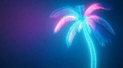 Neon palm tree on dark background