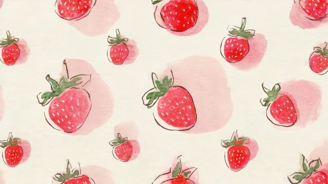 Hand-painted strawberries pattern on soft pastel background  