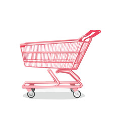 Whimsical Pink Shopping Cart Illustration Retail Grocery Store Isolated Consumerism