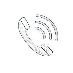 Fototapeta premium Vintage telephone receiver with sound waves in retro hand drawn style illustration