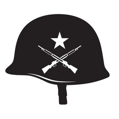 Fototapeta premium Symbolic illustration featuring a military helmet with crossed rifles and a prominent white star