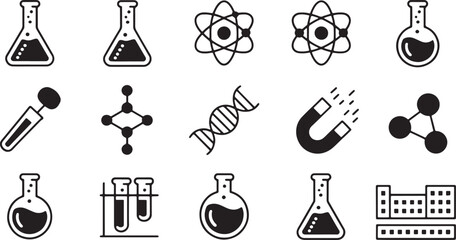 Scientific laboratory equipment and molecular structures laboratory glassware flasks