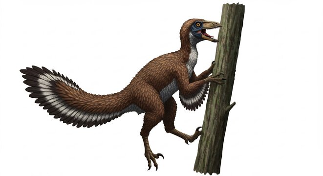 Dinosaures pr�historique color� grimpant arbre lumi�re douce. AI Generated