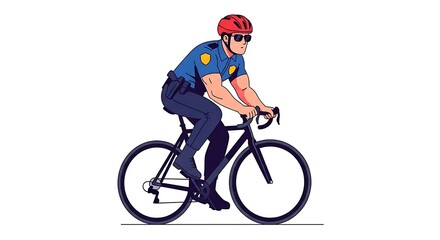 Obraz premium Cartoon Police Officer Riding Bicycle Illustration