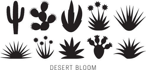 Various desert plants and cacti silhouettes cactus succulent