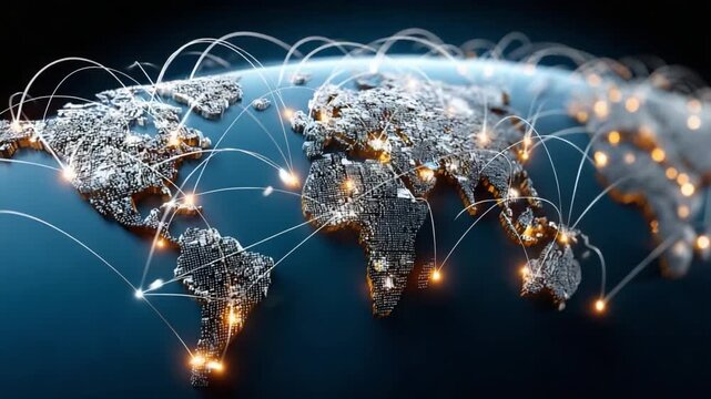 Global Network of Connections: A digitally rendered depiction of planet earth, interlaced with luminous lines signifying global connectivity and the intricate web of international relationships.