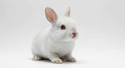 Lapin blanc adorable pose doucement lumiere douce fond neutre. AI Generated