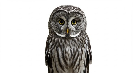 Majestic grey owl stares intently bright light sharp focus. AI Generated