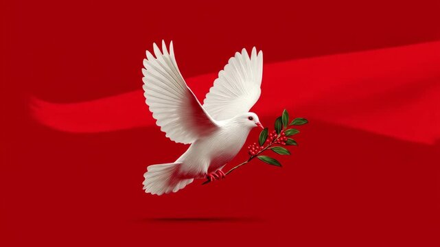 white dove on red background