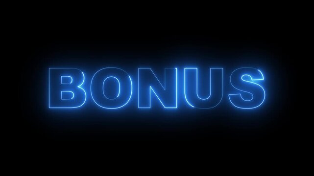 glowing bonus neon text with neon lines animation.  business advertisement banner sign clip art template signboard marketing bonus poster on black background.