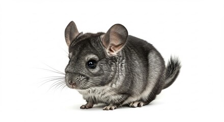 Adorable grey chinchilla sits quietly bathed in soft light. AI Generated