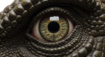 Fototapeta premium Oeil reptile vert intense detail peau rugueuse lumiere douce. AI Generated