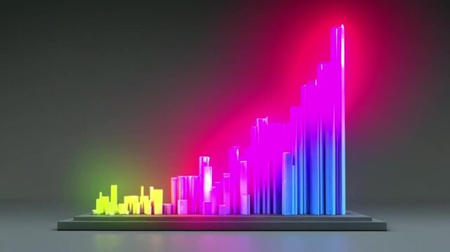 Abstract bar graph animation with neon lights for business presentation and data visualization - Powered by Adobe