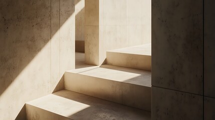 Fototapeta premium Modern concrete stairs bathed in sunlight