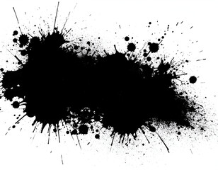 Bold black ink splash design on a clean white background for artistic and grunge effects.