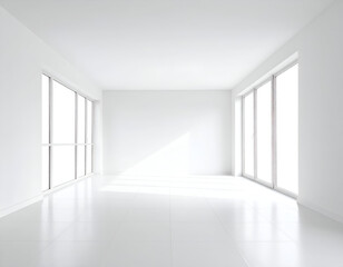 Fototapeta premium Clean, minimalist interior of a new, unfurnished room bathed in natural light
