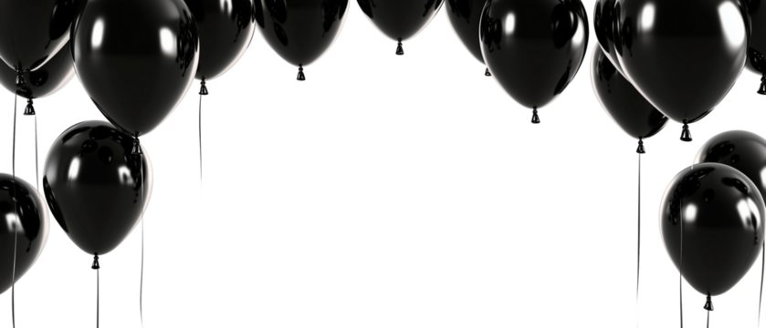 Black balloons flying isolated on transparent background