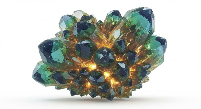 輝く緑青結晶 神秘的内光 精密描写. AI Generated